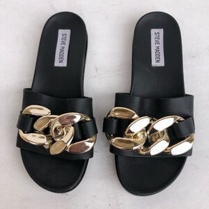 Steve Madden gold chain slip on flat sandals